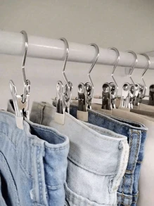 20 Pieces /10 Pieces /1 Piece Simple Stainless Steel Hook Clip, Multi-Functional Single Hook Clip, Suitable For Pants, Skirts, Dry Windproof Hook Clip, Home Space Saving Organizer, Suitable For Bedroom, Wardrobe, Wardrobe, Home, Dormitory Home Bathroom Decor Bathroom Organizer Back To School