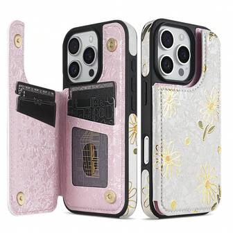 Funda de cuero artificial de lujo con estampado floral, grabado en relieve, sellado en caliente, doble hebilla, bloqueo RFID, antirobos, cepillado, con ranura para tarjetas, soporte para fotografías, función magnética, compatible con iPhone 17 Air 16 Pro Max 15 Plus 14 13 Mini 12 11 XS XR SE 2022 2020 8 7 y Galaxy S25 Ultra S24 FE S23 Plus S22 S21 A56 A55 A36 A35 A17 A16 A15 A14 A13 A07, cubierta empresarial a prueba de caídas