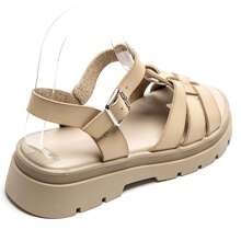 Sandal đế bằng nữ với quai chéo và khóa điều chỉnh, đế xuồng. - Màu be - Xem 5