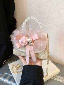1pc Style Children'S Bag Fashionable Sequins Beaded Small Square Bag Bow Princess Girl Crossbody Coin Purse Children'S Bag New Bow Sequins Pearl Handbag Girl Princess Chain Crossbody Bag Accessories Bag Is Very Suitable As A Surprise Gift For Children - Pearl Handbag - View 14