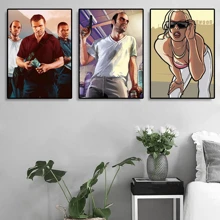 1 pièce Affiche murale avec cadre en option, Pop Art GTA 5 Vices, la capitale sainte, 5 stars, bon citoyen, trio de voyous, photo de groupe magnifique. Collection d'affiches artistiques à décorer la salle de jeu. Peinture HD cadeau de décoration