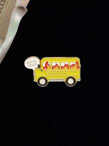 1pc Cartoon Letter Quote Creative Personalized Burning Bus Magic Cat Decorative Zinc Alloy Brooch