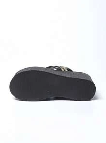 Women's Fashionable Slip-On Shoes With Anti-Slip Soles, Lightweight And Suitable For Wearing With Dresses, Pants, Casual Occasions, Increases Height And Slimming Effect, Daily Casual Flip-Flop Sandals For Summer,Wedge Sandals,Flip Flops - Black - View 11