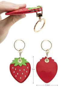 1pc Leather Cute Cartoon Card Holder Cover Personalized Creative Travel Accessory Student Backpack Hanging Charm Keychain Strawberry Summer - Multicolor - View 6