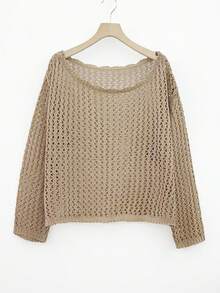 Women Loose Hollow-Out Lace Casual Beach Cover Up - Khaki - View 9