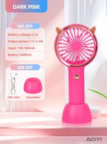 AOYI 1 件睫毛 500mAh 可充电手持迷你风扇，带 3 档调节、长按 LED 灯、USB 充电线 - 彩色 - 查看 16
