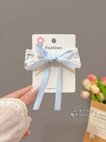 2pcs Lace Bow Ribbon Hairclips, Cute Dual Ponytail Side Clips For Girls - Multicolor - View 4