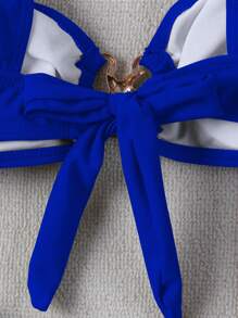 新款軍綠色比基尼套裝，飾有金屬海星裝飾，優雅性感泳裝，適合海灘、派對、約會度假夏季穿著 - 寶藍色 - 查看 5