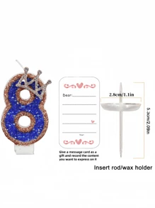 0-9 Number Decorative Candles, Blue Rhinestone Crown Decorative Candles, Birthday Cake Decorations, Party Candles, Atmosphere Party Supplies, Romantic Party Supplies, Birthday Candles, Valentine's Day, Solo Party, Graduation Party, Mother's Day, Father's Day, Easter, Football Party, Adult Gifts, Birthday Party, Etc. Cake Decorations, Baking Decorations, Creative Numeric Birthday Candles, Cake Birthday Decorative Candles, Valentine's Day Decor, Handmade DIY Gifts. A Handwritten Greeting Card As A Gift Is Included. - Multicolor - View 8