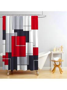 1pc/4pcs Bohemian Marble Block Geometric Shower Curtain Set, Vintage Elegant Marble Block Print Shower Curtain, Creating Unique Bathroom Decor. Waterproof Shower Curtain With 12 Hooks, Bath Mat, Toilet U-Shaped Pad, Toilet Lid Cover, Bathroom Partition, Bathroom Accessories, Bathroom Decoration
