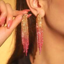 Coating Blue Zirconia Long Tassel CZ Crystal Earring For Women 1 Pair - Multicolor - View 21