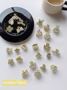 15pcs Women's Metal Faux Pearl & Rhinestone Decorated Hair Claw Clips Hair Jaw Clip Hair Clamps Hair Clutch Hair Catcher Clip Fall Winter Hair Clip Hair Accessories For Women For Vacation Outfits Woman - Multicolor - View 2