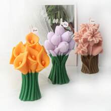 3D Emulation Narcissus Tulip Bouquet Silicone Candle Mold DIY Relief Lily Calla Flower Bundle Tool Handmade Flower Shaped Scented Soy Wax Candle Plaster Resin Decoration Making Mould Wedding Decor Candle Valentine's Day Gifts