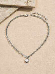 1 件简约锆石心形项链，不锈钢金色项链，适合女士 - 愛心鋯石 - 查看 4