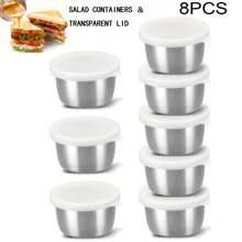 2/4/6/8/12 Pcs 304 Stainless Steel Salad Dressing Containers - 1.35 Oz Portable Sauce Cups With Leakproof Clear Lids, Reusable Seasoning Jars For Bento/Work/School/Picnic/Outdoor Activities/Travel/Back To School Accessories