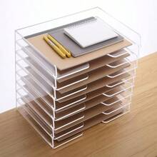 Acrylic Paper Tray Organizer For Desk, Desk Organizers And Accessories, 2 Pack Stackable Paper Organizer For Letter, Documents, Books, Magazines, Crystal-Clear File Organizer - Enlarged File Trays 2 Tier - View 3