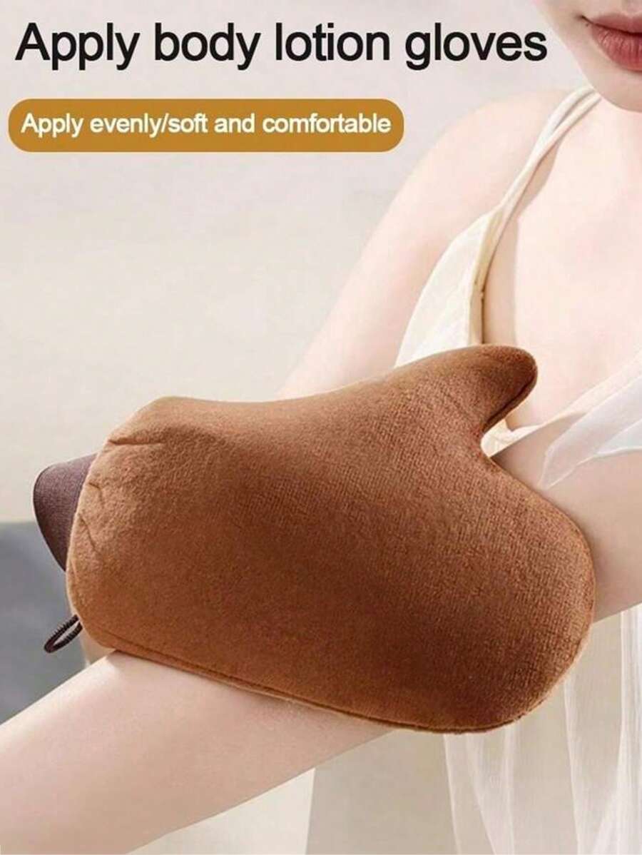 1pc Reusable Body & Face Self-Tanning Mitt, Double-Sided Lotion Applicator, Washable - Brown - View 1