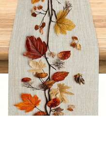 Camino de mesa con hojas de otoño, diseño de follaje otoñal al estilo europeo, mantel rectangular tejido 100% de lino, para fiestas, cocina, chimenea, comedor y decoración de hogar rústico