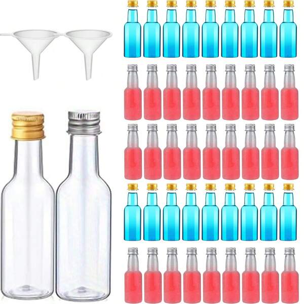 200 piezas/10 piezas/2 piezas Botellas de vino de plástico transparente vacías con embudo gratis, fácil de llenar, buen sellado hermético y no se filtran fácilmente, adecuadas para alcohol, licores, whisky o sólidos pequeños como leche y zumo, para picnics, reuniones familiares y grandes fiestas.