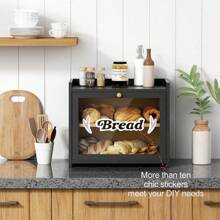 Black Wood Farmhouse Bread Box For Kitchen Countertop - Large Bread Storage Container - For Homemade Bread, Kitchen Counter Corner, Cabinet, Pantry, Cupboard