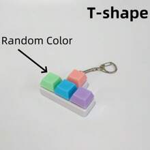 1pc Random Color & Chain Style Squeeze Stress Relief Fidget Cube Keyboard Key Pendant Toy