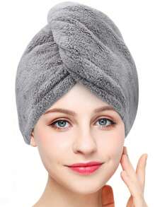 2件装女士干发帽珊瑚绒纯色高弹美容巾速干家用超强吸水不吹风浴帽 - 彩色 - 查看 4