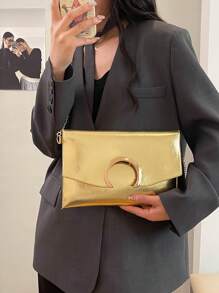 新款时尚信封式小众设计复古女士手提包，今年很流行 - 金色 - 查看 3