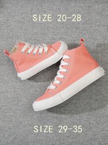 OPOEE帆布鞋，儿童中帮运动鞋，春秋季韩版，男女通用，时尚低帮休闲系带运动鞋，经典高帮运动鞋，百搭休闲运动滑板鞋 - 粉色 - 查看 7