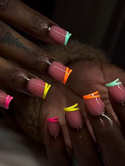 24pcs Colorful French Nail Stickers, Instantly Upgrade Your Manicure. This Nail Wrap Features A Dopamine Color Scheme, Blending French And Y2K Styles, Fashionable And Gorgeous, Vibrant Colors, The Ideal Choice For Personalized Nails. Suitable For Music Festivals, Parties, Daily Wear, Galas, Beaches And Vacations. Spring/Summer Nail Decor