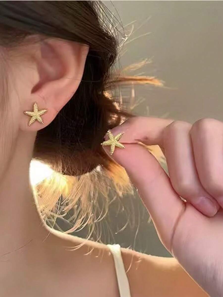 1 Pair Minimalist Sea Star Earrings For Women, Perfect For Everyday Wear And Beach Vacation