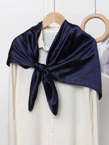1pc Women's Plain Color Bandana Scarf, Versatile & Stylish For Dress - Navy Blue - View 6