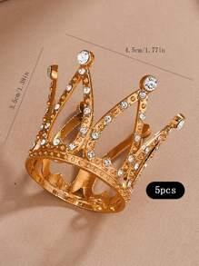 1/2/3/5/6/10 件迷你小号水钻皇冠金色迷你皇冠蛋糕装饰适用于插花派对生日婚礼装饰 - 金色 - 查看 17