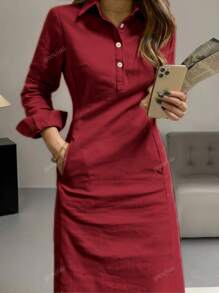 Spring And Autumn New Fashion Elegant Lapel Button Long Sleeve Women's Arabic Dress