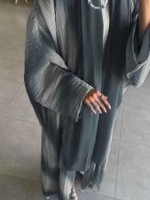 1 chiếc áo choàng dài nhuộm loang thanh lịch thường ngày, khăn choàng dài hở thời trang Ả Rập, thích hợp mặc hàng ngày và tụ tập, kaftan giản dị - Xám - Xem 3