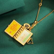 1pc Fashion Design Enamel Openable Letter Printed Book Pendant Necklace, Suitable For Women Everyday Wear