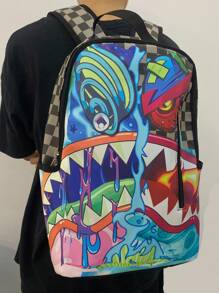 New Fashionable Men's Shark Mouth Design Backpack, Large Capacity Travel Backpack With Laptop Compartment, Autumn/Winter Holiday Travel Essential, Student Laptop Bag, Camping Hiking Backpack, Holiday & Valentine's Day Gift - Black and White - View 8