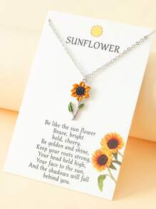 Goodwaro 1pc Delicate Rhinestone Inlaid Choker Necklace, Sunflower & Blessing Pendant, Women