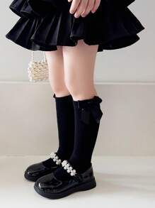 1 Pair Girls Ankle Length No-Heel Socks, Straight Cut, With Bow, Solid Color, Suitable For Princess, Students, Dance, Spring & Autumn - Multicolor - View 17