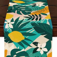 1PC Bohemian Palm Leaf Table Runner, Kitchen Table Decoration, Watercolor Tropical Plants Green Leaf Table Towel For Indoor Outdoor Family Holiday Wedding Birthday Party Decoration