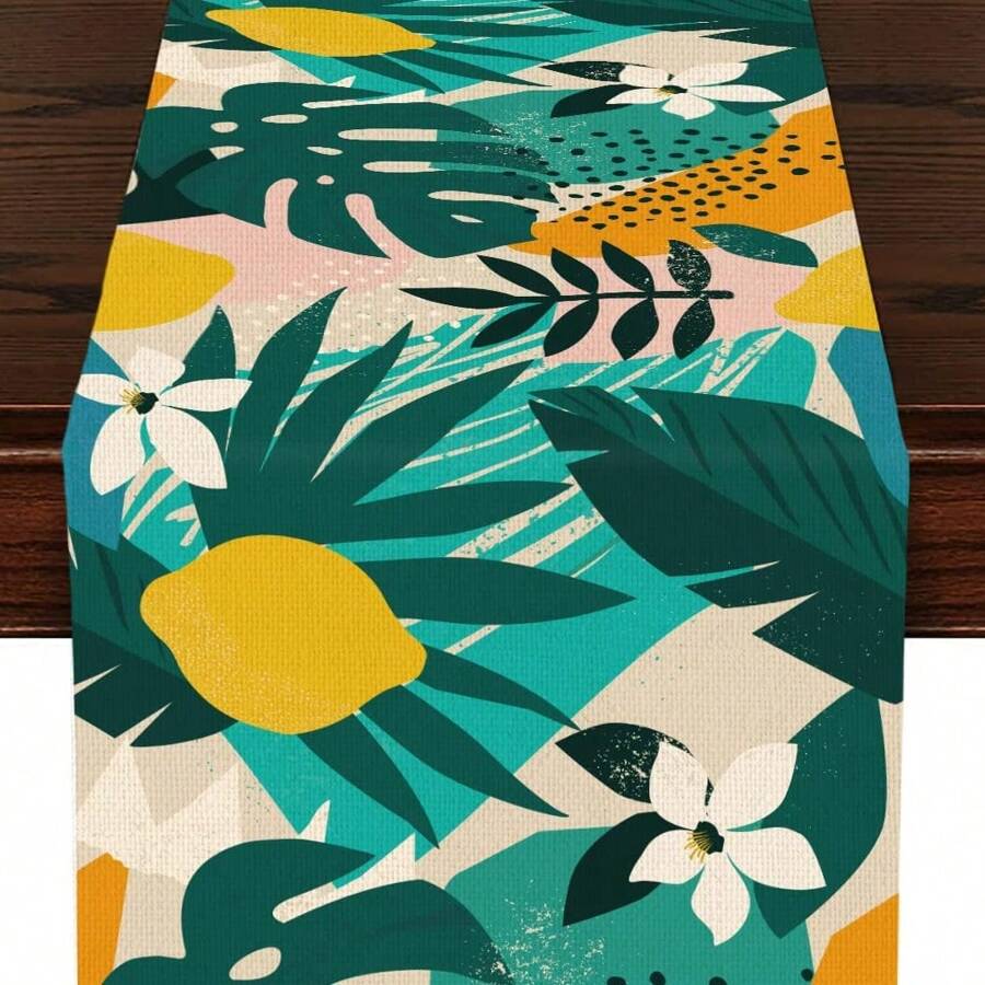 1PC Bohemian Palm Leaf Table Runner, Kitchen Table Decoration, Watercolor Tropical Plants Green Leaf Table Towel For Indoor Outdoor Family Holiday Wedding Birthday Party Decoration