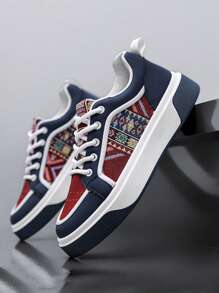 2025 春季新款男士休闲滑板鞋，时尚百搭厚底网眼鞋，适合青少年夏季休闲、户外运动、度假旅行、毕业礼物或生日礼服配饰 - 彩色 - 查看 1