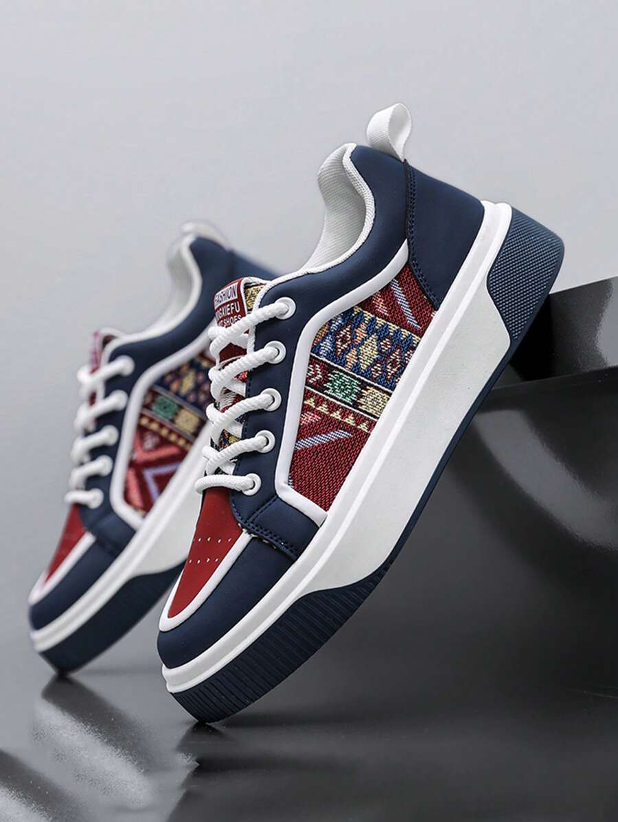 2025 春季新款男士休闲滑板鞋，时尚百搭厚底网眼鞋，适合青少年夏季休闲、户外运动、度假旅行、毕业礼物或生日礼服配饰 - 彩色 - 查看 1