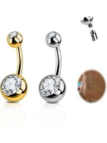 2PCS G23 Titanium Belly Button Rings 14G With Sparkling Cubic Zirconia Internally Threaded Navel Belly Piercing Curved Barbell Jewelry For Men Women Multiple Bar Lengths 6mm 8mm 10mm 12mm 14mm 16mm