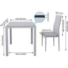 Glass Table And Chairs Set 2, 75cm Square Table With 2 Faux Leather High Back Chairs Modern Dining Room Sets For Home Kitchen Office - Grey - View 4