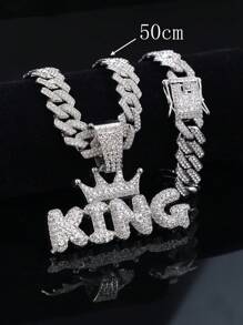 2pcs Men's Hip Hop Style King Letter Pendant Necklace Simple Design Rock Band Jewelry For Men - Set - View 8