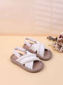 Girls' Casual Summer New Sandals, Small/Medium Kids Flat Beach Shoes, Hook-And-Loop Closure Children Sandals - Beige - View 6