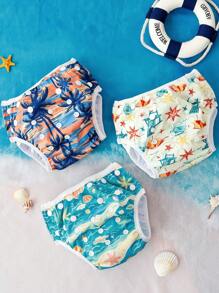 Set de 3 pañales de natación para bebés de secado rápido con malla interior lavable, pantalones de pañal de natación de verano