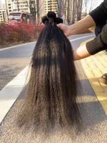 30-40 Inches Kinky Straight Bundles Human Hair Brazilian Virgin Human Hair Weave Double Weft Yaki Straight Wavy And Wet 1/3 Bundles For Women - Natural Black - View 8