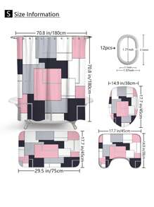 1pc/4pcs Bohemian Marble Block Geometric Shower Curtain Set, Vintage Elegant Marble Block Print Shower Curtain, Creating Unique Bathroom Decor. Waterproof Shower Curtain With 12 Hooks, Bath Mat, Toilet U-Shaped Pad, Toilet Lid Cover, Bathroom Partition, Bathroom Accessories, Bathroom Decoration