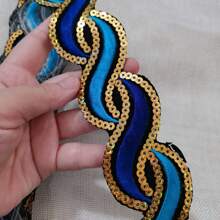 1 pièce Ruban à paillettes rouge/vert/jaune - Appliqué à repasser, convient pour tapis, vêtements, rideaux, chapeaux et autres ornementations de vêtements, bordures pailletées brodées, 1 yard (35,4 po x 1,97 po)
